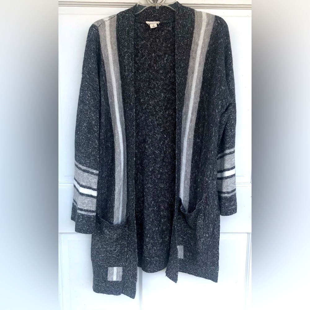 UpWest Western Oversize Long Line Grey and White Stripe Cardigan | Size Small